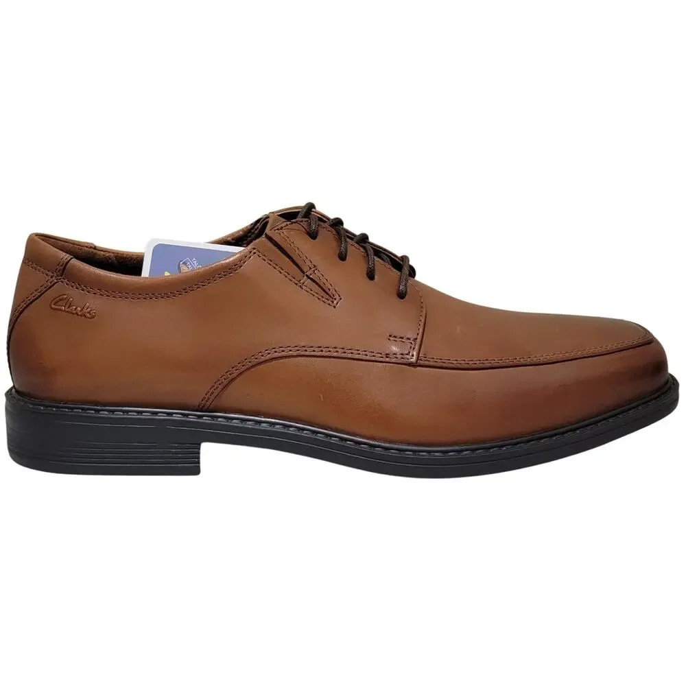 Clarks Men Cosgrove Apron Toe Derby Oxfords Size US 10.5M Dark Tan Leather
